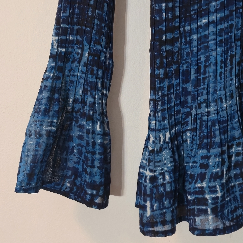 Addition Elle Sz 16 Abstract Button-Up Blouse Pleated Flared Sleeves Royal Blue - Picture 8 of 16